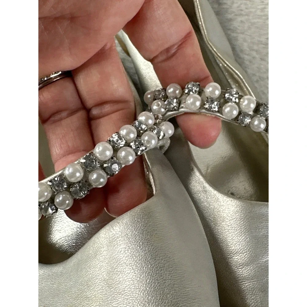 Nina Shoe Girls 2 Nataly Silver Nappa Leather Ballet Flat Dressy Metalic Pearl